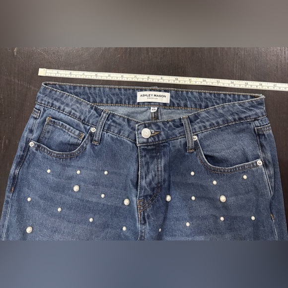 Ashley Mason Pearl Studded Buttonfly Light Wash Denim Blue Jeans Size 9/29 - Picture 6 of 15
